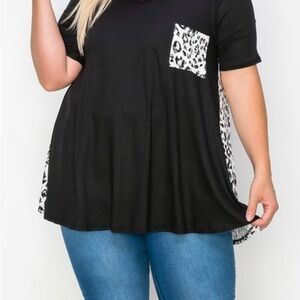 Black Leopard Print Accent Women's Top